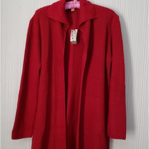 Caslon Dark Red Cable Knit Cardigan, Long, sz L - Picture 1 of 9